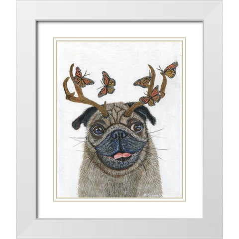 Pug With a Big Rack White Modern Wood Framed Art Print with Double Matting by Symons, Melissa