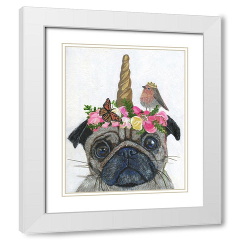 Unicorn Pug White Modern Wood Framed Art Print with Double Matting by Symons, Melissa