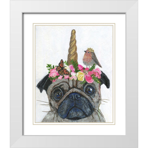 Unicorn Pug White Modern Wood Framed Art Print with Double Matting by Symons, Melissa