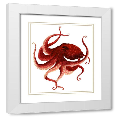 Giant Pacific Octopus - Red White Modern Wood Framed Art Print with Double Matting by Saylor, Jeannine