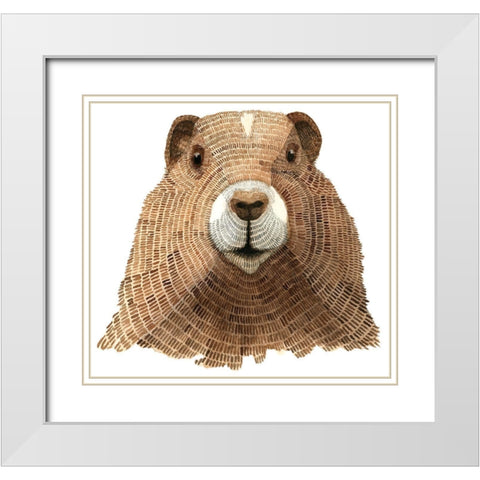 Marmot White Modern Wood Framed Art Print with Double Matting by Saylor, Jeannine