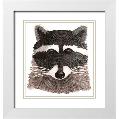 Raccoon White Modern Wood Framed Art Print with Double Matting by Saylor, Jeannine