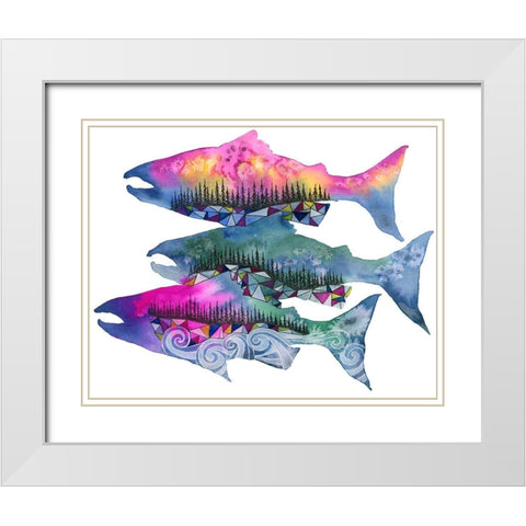 Salmon Season White Modern Wood Framed Art Print with Double Matting by Saylor, Jeannine