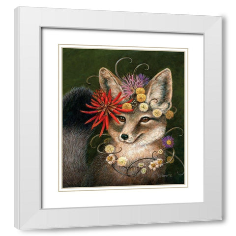 Kit Fox in Coral White Modern Wood Framed Art Print with Double Matting by Schmitz, Carolyn