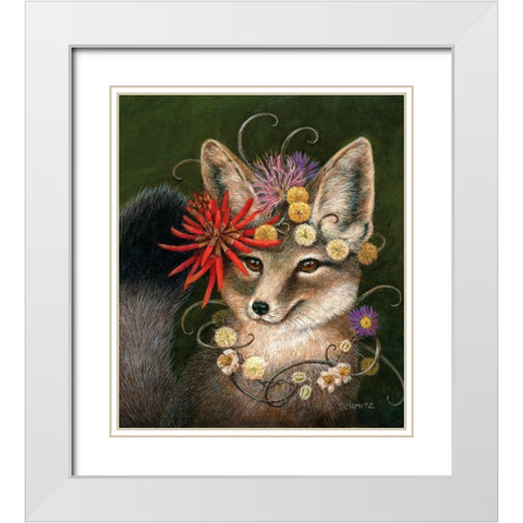 Kit Fox in Coral White Modern Wood Framed Art Print with Double Matting by Schmitz, Carolyn