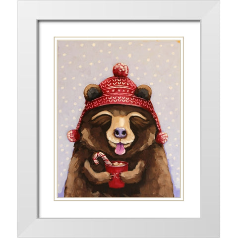 Hot Chocolate Bear White Modern Wood Framed Art Print with Double Matting by Stewart, Lucia