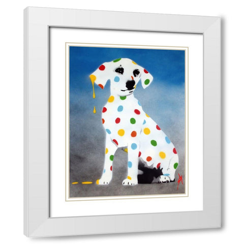 Damiens Dotty Spotty Dawg - Blue White Modern Wood Framed Art Print with Double Matting by Sly, Juan