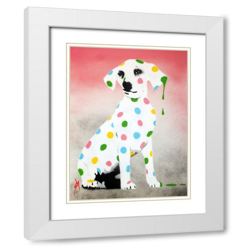 Damiens Dotty Spotty Dawg - Pink White Modern Wood Framed Art Print with Double Matting by Sly, Juan