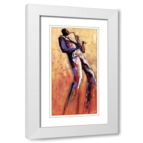 Sax Solo White Modern Wood Framed Art Print with Double Matting by Stewart, Monica
