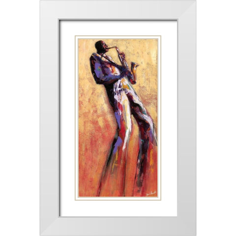 Sax Solo White Modern Wood Framed Art Print with Double Matting by Stewart, Monica