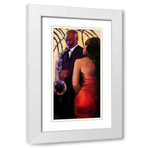 Sax Seduction White Modern Wood Framed Art Print with Double Matting by Stewart, Monica