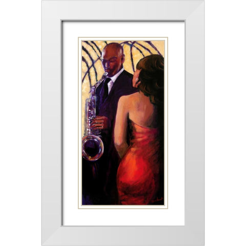Sax Seduction White Modern Wood Framed Art Print with Double Matting by Stewart, Monica