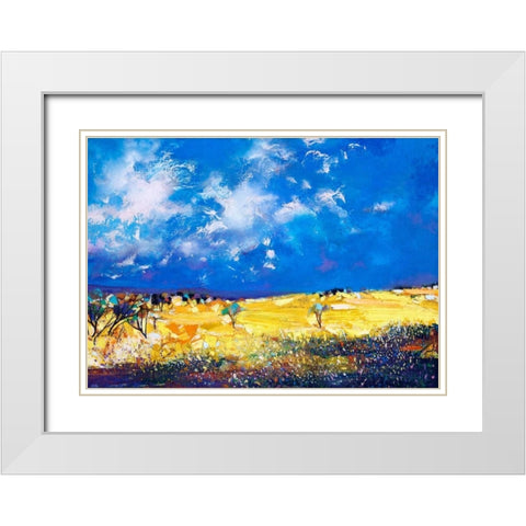 Canola Flowers White Modern Wood Framed Art Print with Double Matting by Turton, John