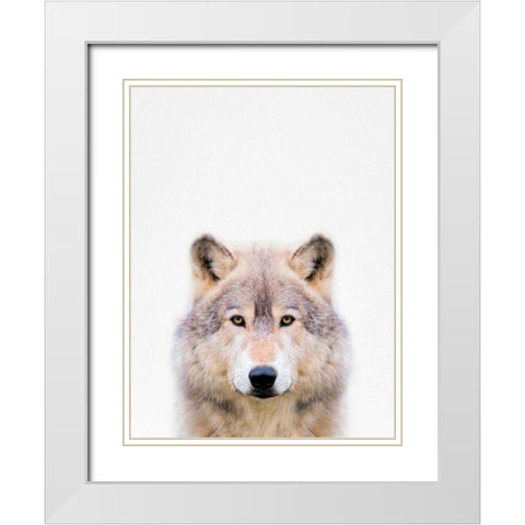 Wolf White Modern Wood Framed Art Print with Double Matting by Tai Prints