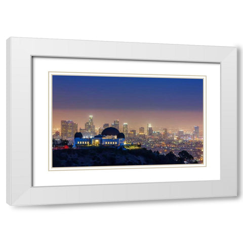 L.A. Skyline with Griffith Observatory White Modern Wood Framed Art Print with Double Matting by Toby Harriman Visuals