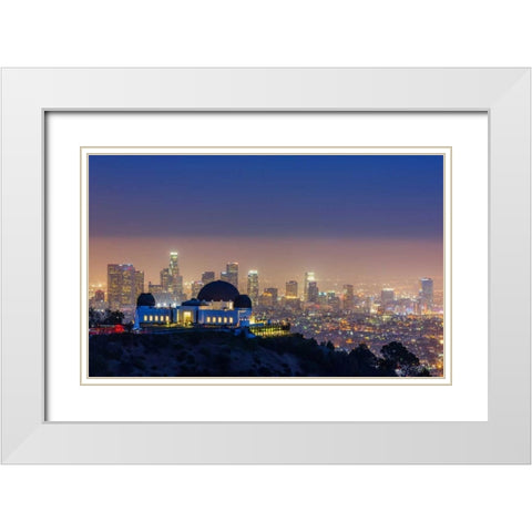 L.A. Skyline with Griffith Observatory White Modern Wood Framed Art Print with Double Matting by Toby Harriman Visuals
