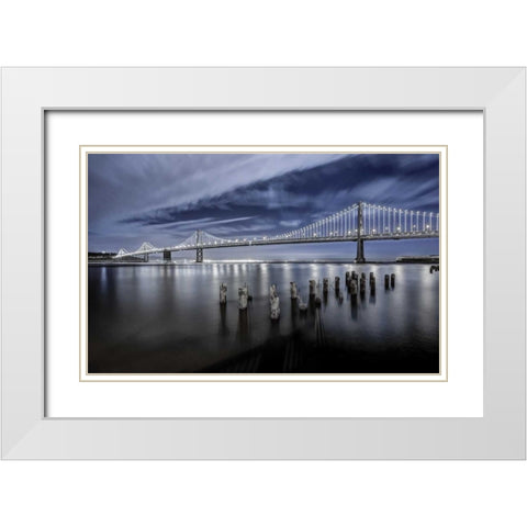 The Bay Lights White Modern Wood Framed Art Print with Double Matting by Toby Harriman Visuals