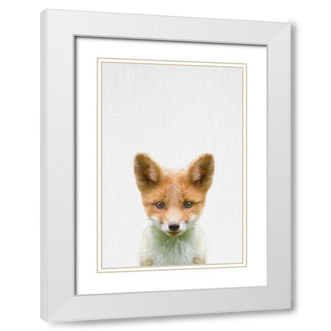 Baby Fox White Modern Wood Framed Art Print with Double Matting by Tai Prints