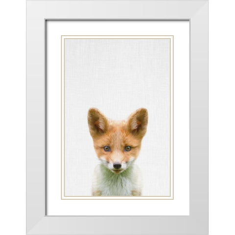 Baby Fox White Modern Wood Framed Art Print with Double Matting by Tai Prints