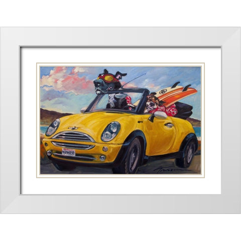 Sunup Surfdogs White Modern Wood Framed Art Print with Double Matting by Townsend, Connie R.
