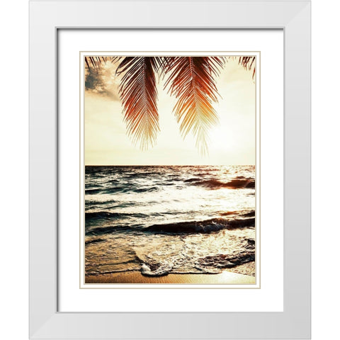 Night Beach White Modern Wood Framed Art Print with Double Matting by Tai Prints