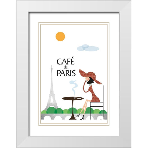 Cafe de Paris White Modern Wood Framed Art Print with Double Matting by Tomas Design