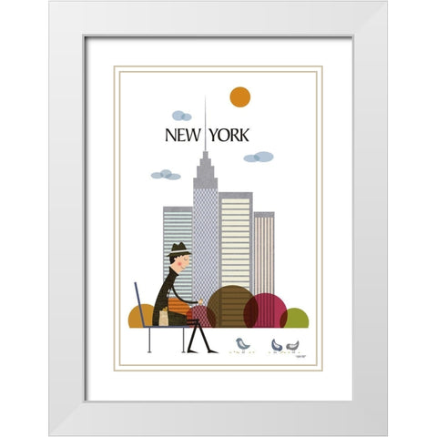 New York White Modern Wood Framed Art Print with Double Matting by Tomas Design