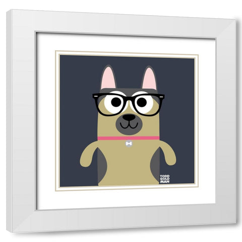 Bow Wow German Shepherd White Modern Wood Framed Art Print with Double Matting by Todd Art