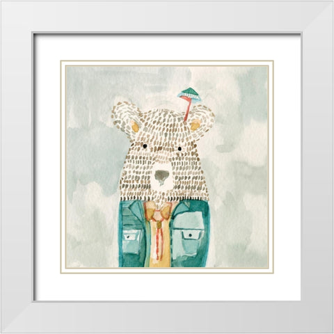 Mr. Bolo Bear White Modern Wood Framed Art Print with Double Matting by Timbrook, Natalie