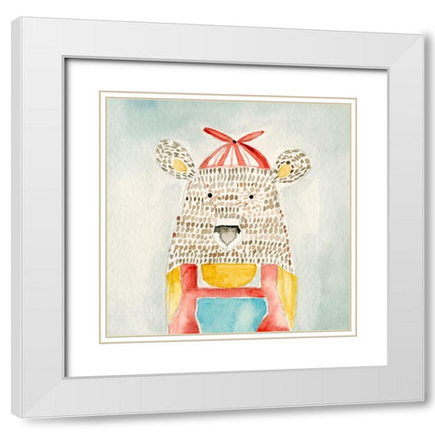 Deanie Beanie Bear White Modern Wood Framed Art Print with Double Matting by Timbrook, Natalie