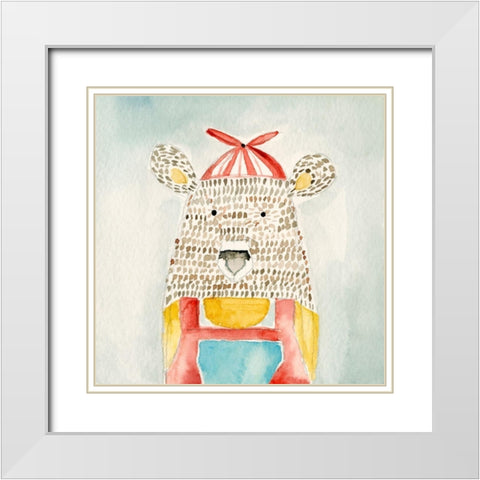 Deanie Beanie Bear White Modern Wood Framed Art Print with Double Matting by Timbrook, Natalie