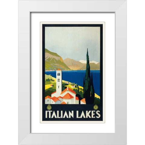 Italian Lakes White Modern Wood Framed Art Print with Double Matting by Unknown