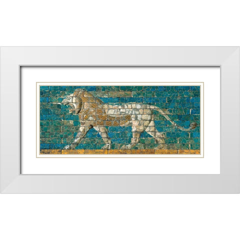 Panel with Striding Lion, ca. 604-562 B.C.E. White Modern Wood Framed Art Print with Double Matting by Unknown
