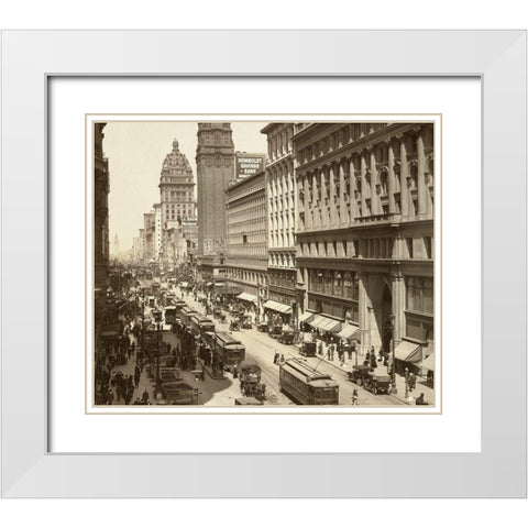 Market Street II White Modern Wood Framed Art Print with Double Matting by Unknown
