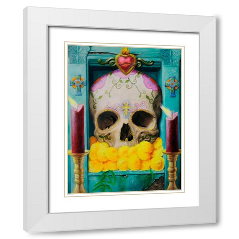 Calavera White Modern Wood Framed Art Print with Double Matting by Valadez, Robert