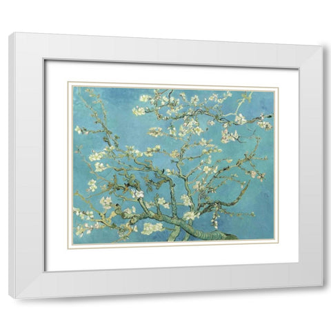 Almond Blossoms 1890 White Modern Wood Framed Art Print with Double Matting by Van Gogh, Vincent