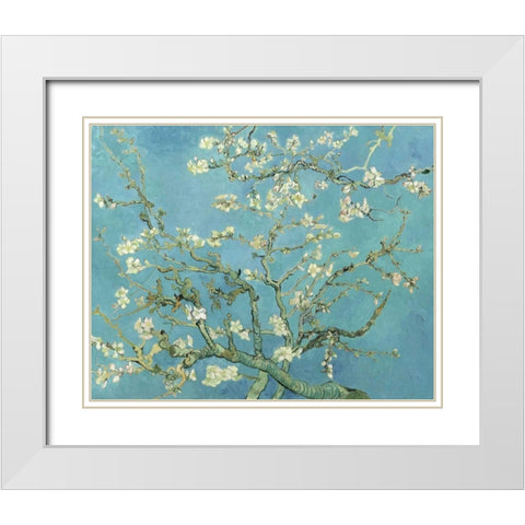 Almond Blossoms 1890 White Modern Wood Framed Art Print with Double Matting by Van Gogh, Vincent