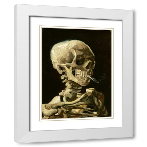 Skull with Burning Cigarette White Modern Wood Framed Art Print with Double Matting by Van Gogh, Vincent