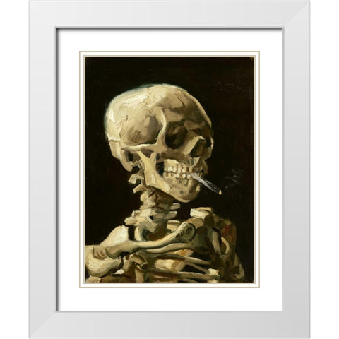 Skull with Burning Cigarette White Modern Wood Framed Art Print with Double Matting by Van Gogh, Vincent