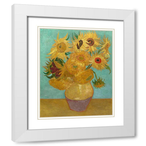 Sunflowers 1889 White Modern Wood Framed Art Print with Double Matting by Van Gogh, Vincent