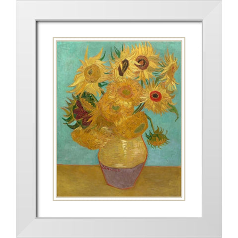 Sunflowers 1889 White Modern Wood Framed Art Print with Double Matting by Van Gogh, Vincent
