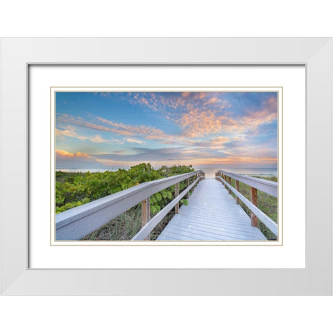 The Walk To Sunset Beach White Modern Wood Framed Art Print with Double Matting by Vernon, Andrew