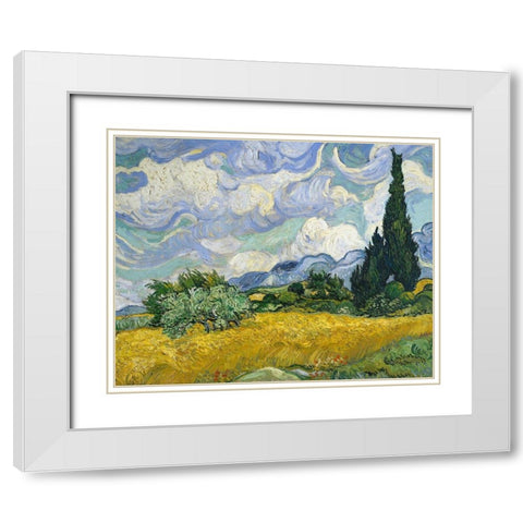 Wheat Field with Cypresses White Modern Wood Framed Art Print with Double Matting by Van Gogh, Vincent