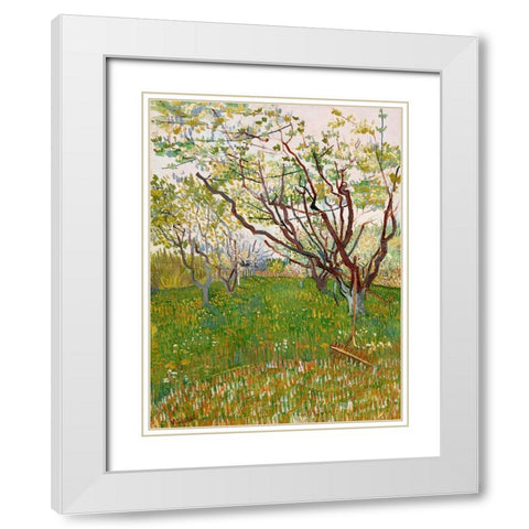 Van Gogh, VincentThe Flowering Orchard White Modern Wood Framed Art Print with Double Matting by Van Gogh, Vincent