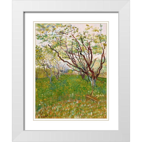 Van Gogh, VincentThe Flowering Orchard White Modern Wood Framed Art Print with Double Matting by Van Gogh, Vincent