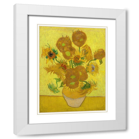 Sunflowers White Modern Wood Framed Art Print with Double Matting by Van Gogh, Vincent