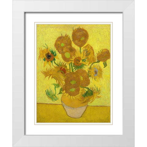 Sunflowers White Modern Wood Framed Art Print with Double Matting by Van Gogh, Vincent