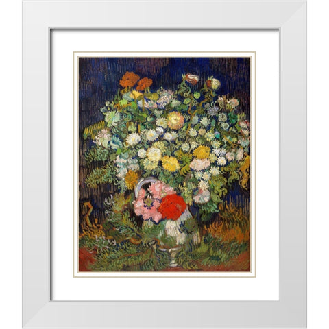 Bouquet of Flowers in a Vase, 1890 White Modern Wood Framed Art Print with Double Matting by Van Gogh, Vincent