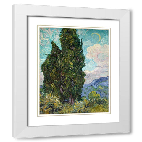 Cypresses, 1889 White Modern Wood Framed Art Print with Double Matting by Van Gogh, Vincent