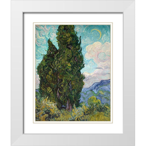 Cypresses, 1889 White Modern Wood Framed Art Print with Double Matting by Van Gogh, Vincent